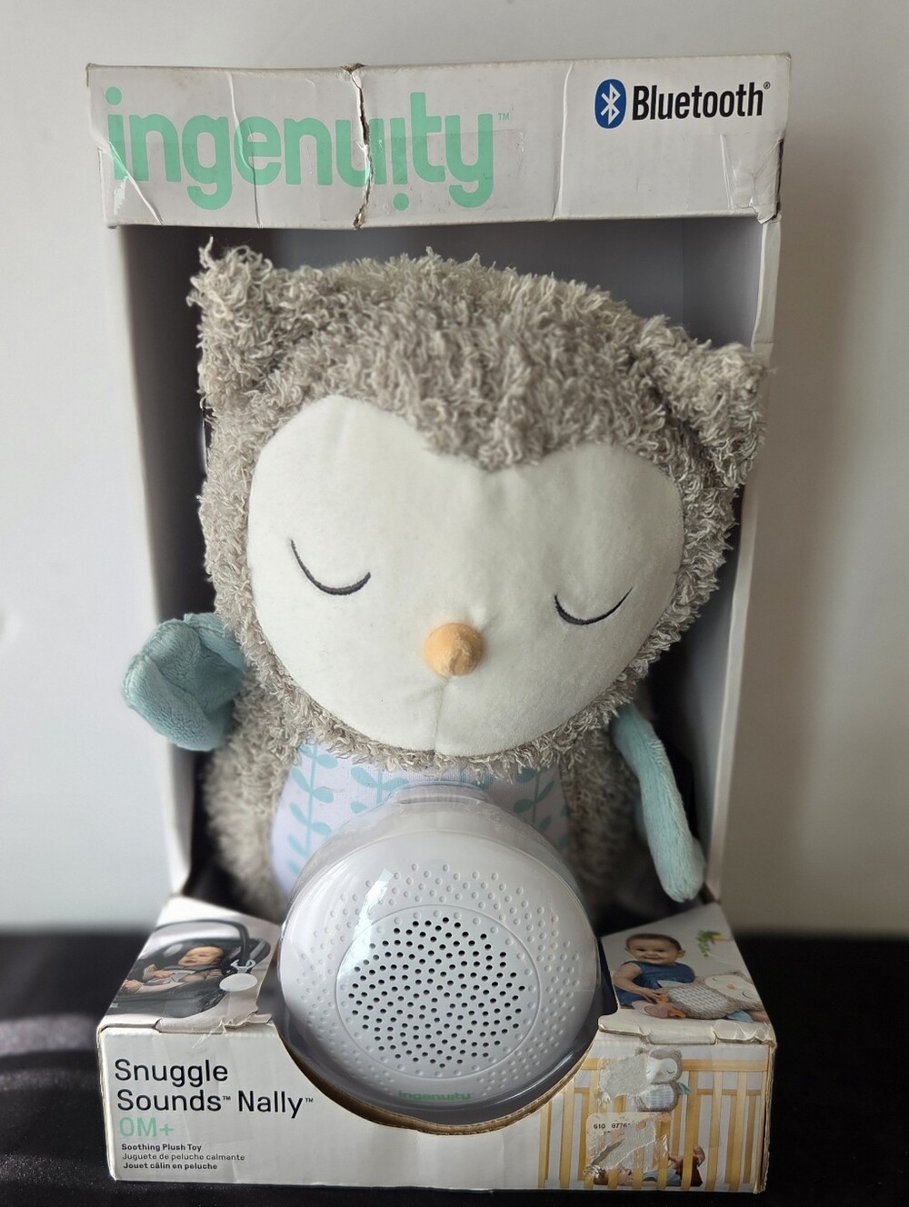NWT Ingenuity Snuggle Sounds Nally Bluetooth Owl Plush White Noise Soother